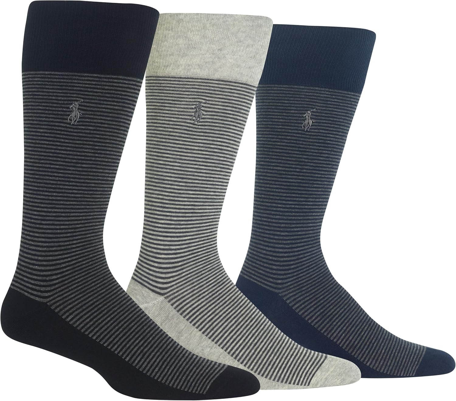 image:imagePOLO RALPH LAUREN Feeder Stripe Casual Crew Socks 3 Pair Pack Lightweight Cotton ComfortBlack