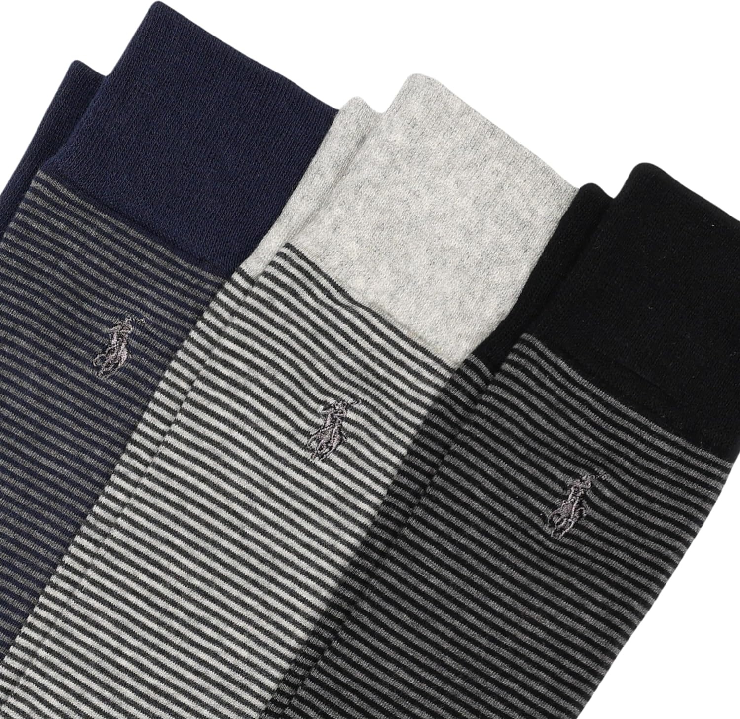 image:imagePOLO RALPH LAUREN Feeder Stripe Casual Crew Socks 3 Pair Pack Lightweight Cotton ComfortBlack