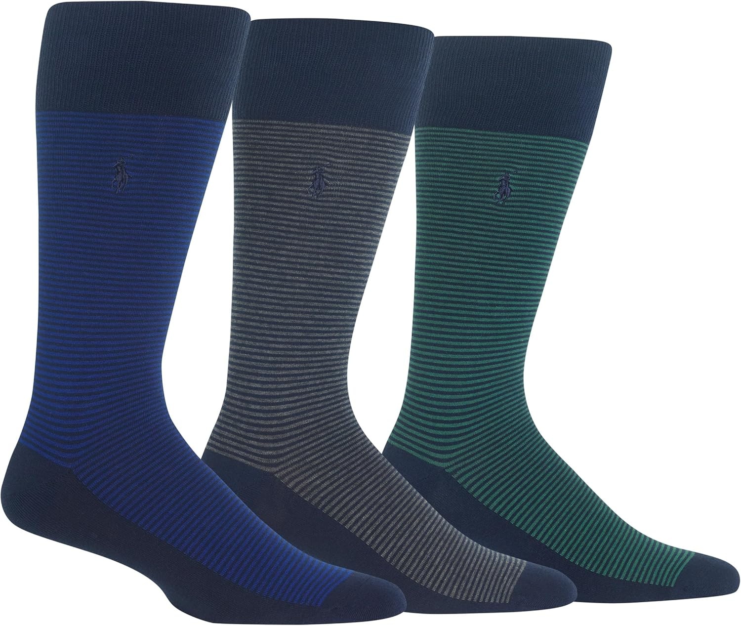 image:imagePOLO RALPH LAUREN Feeder Stripe Casual Crew Socks 3 Pair Pack Lightweight Cotton ComfortBlue