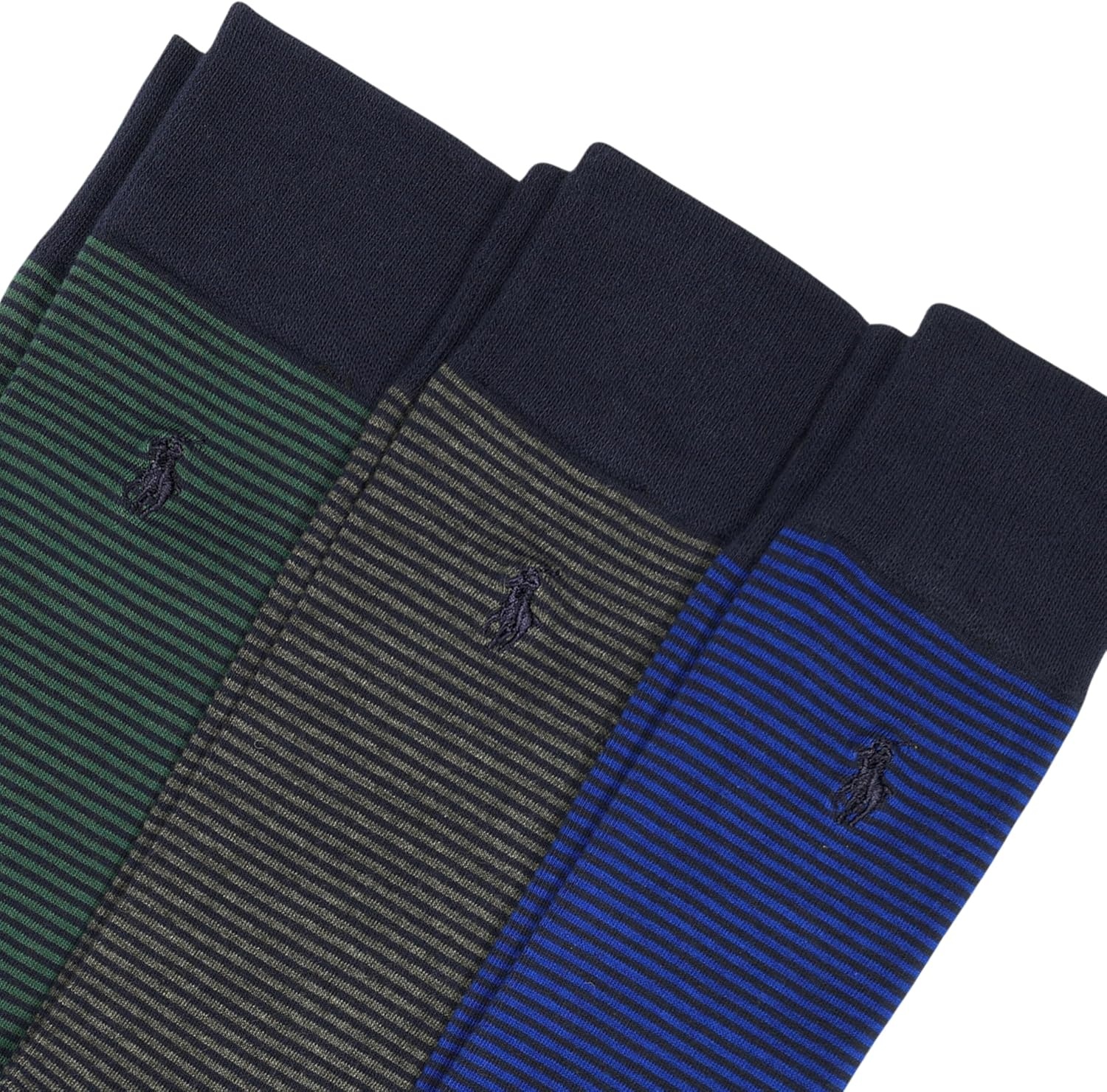 image:imagePOLO RALPH LAUREN Feeder Stripe Casual Crew Socks 3 Pair Pack Lightweight Cotton ComfortBlue