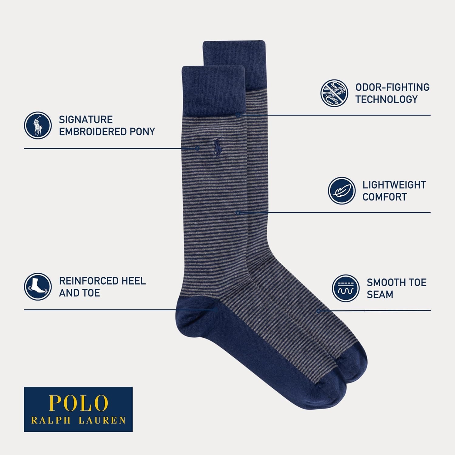 image:imagePOLO RALPH LAUREN Feeder Stripe Casual Crew Socks 3 Pair Pack Lightweight Cotton ComfortWine