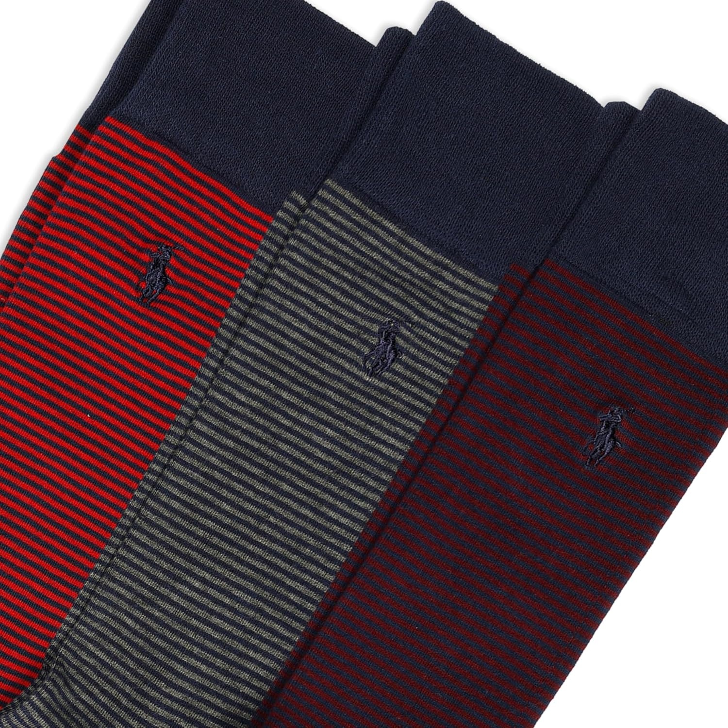 image:imagePOLO RALPH LAUREN Feeder Stripe Casual Crew Socks 3 Pair Pack Lightweight Cotton ComfortWine