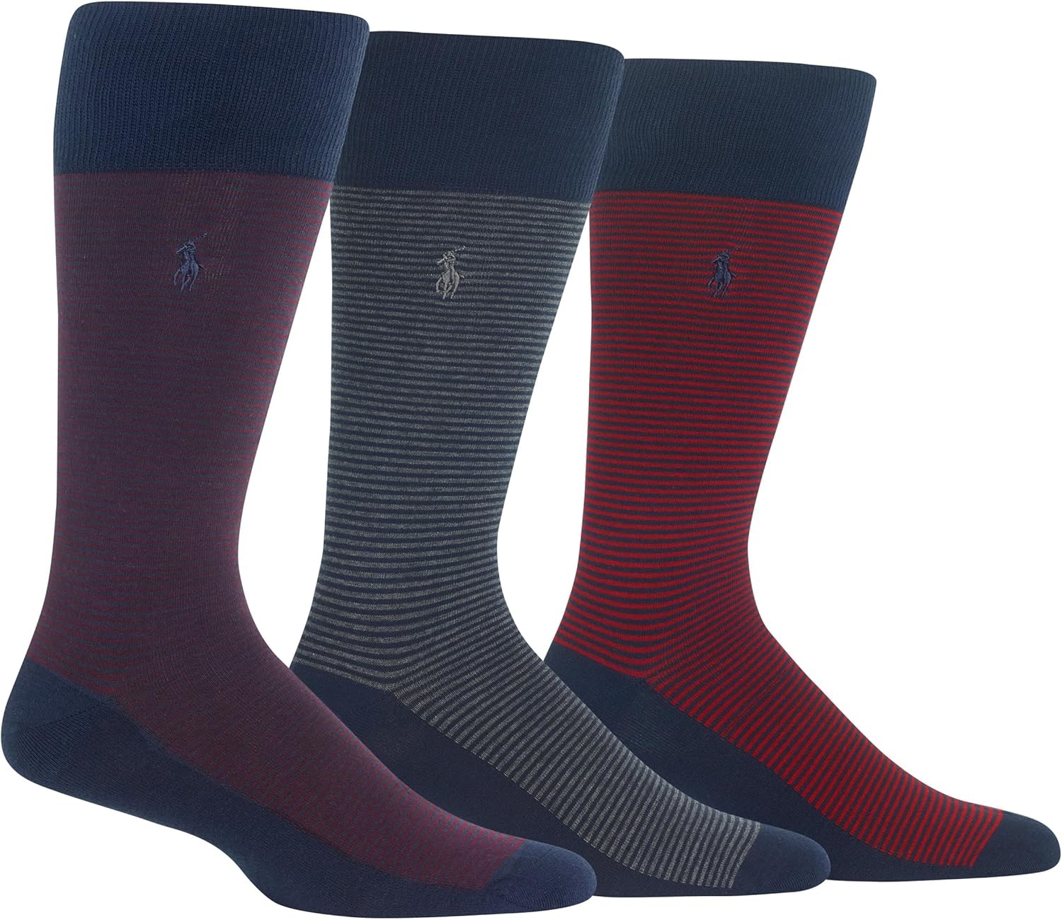 image:imagePOLO RALPH LAUREN Feeder Stripe Casual Crew Socks 3 Pair Pack Lightweight Cotton ComfortWine