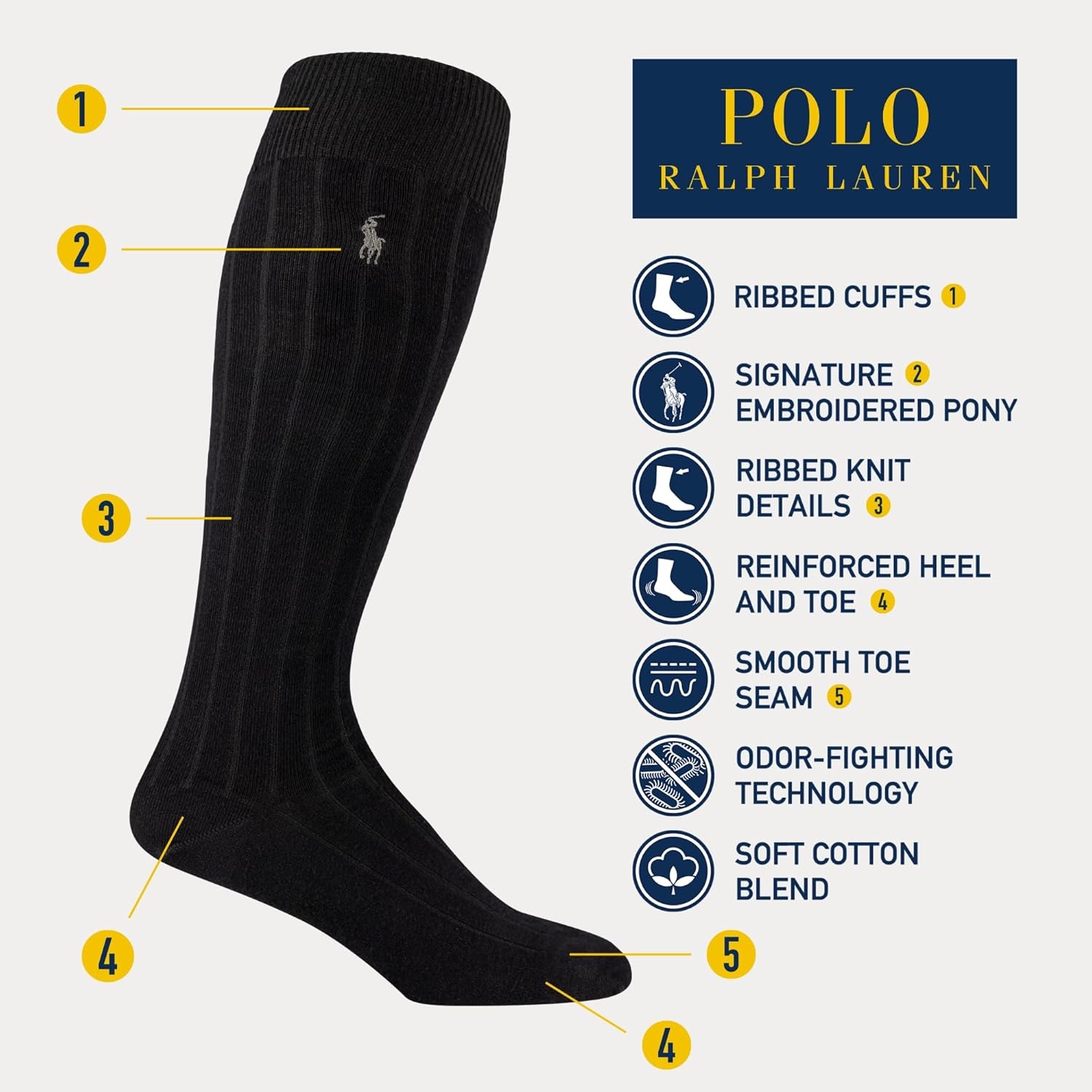 image:imagePOLO RALPH LAUREN Mens Mercerized Cotton Ribbed Dress Otc Socks 3 Pair Pack Reinforced Cotton ComfortBrown Assorted