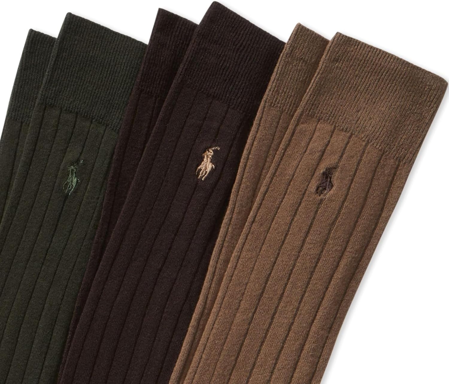 image:imagePOLO RALPH LAUREN Mens Mercerized Cotton Ribbed Dress Otc Socks 3 Pair Pack Reinforced Cotton ComfortBrown Assorted