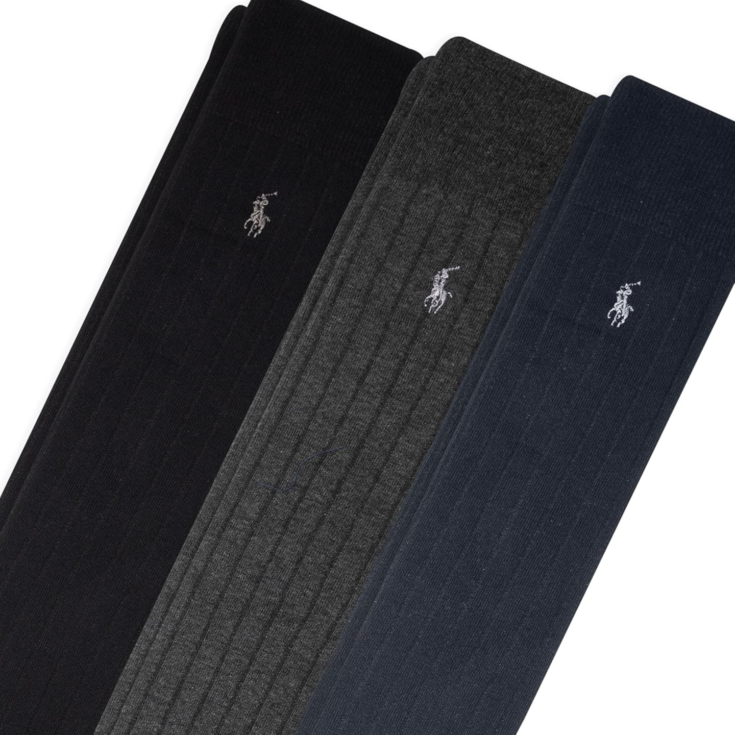 image:imagePOLO RALPH LAUREN Mens Mercerized Cotton Ribbed Dress Otc Socks 3 Pair Pack Reinforced Cotton ComfortNavy Assorted