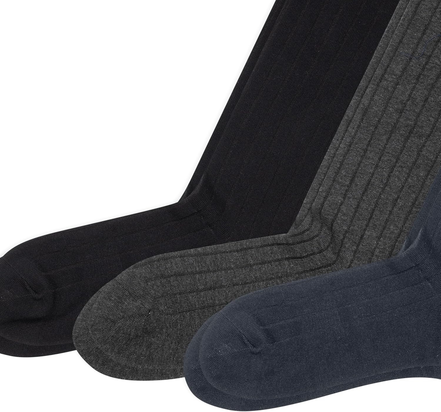 image:imagePOLO RALPH LAUREN Mens Mercerized Cotton Ribbed Dress Otc Socks 3 Pair Pack Reinforced Cotton ComfortNavy Assorted