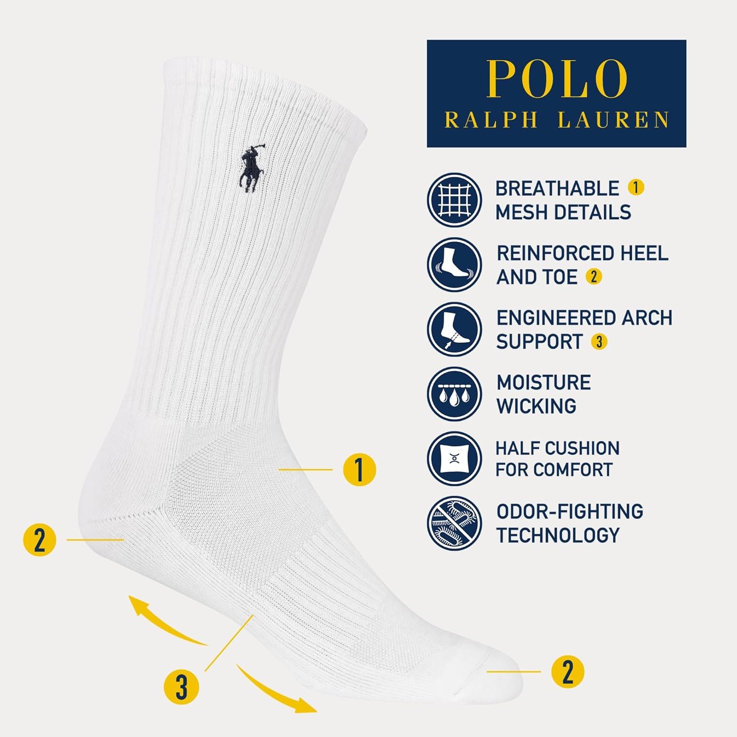 image:imagePOLO RALPH LAUREN Mens Performance Crew Socks 6 PackCrew White