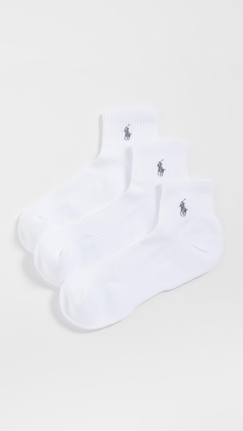 image:imagePOLO RALPH LAUREN Mens Tech Athletic Ankle Cushioned Arch Support Socks 3PackWhite