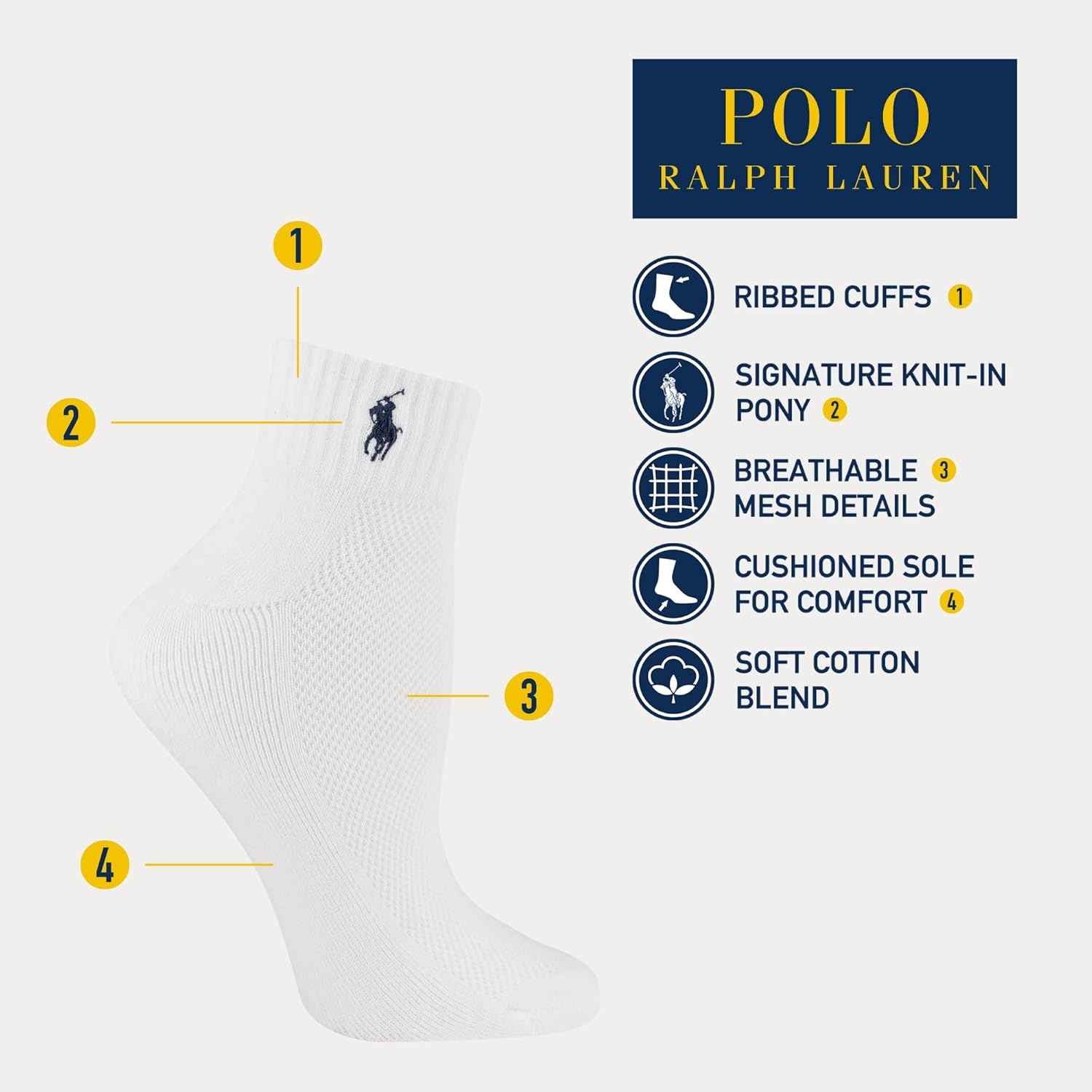 image:imagePOLO RALPH LAUREN Womens Cushioned Cotton Sport Ankle Socks 3 Pair Pack Athletic Half Cushion ComfortBlack