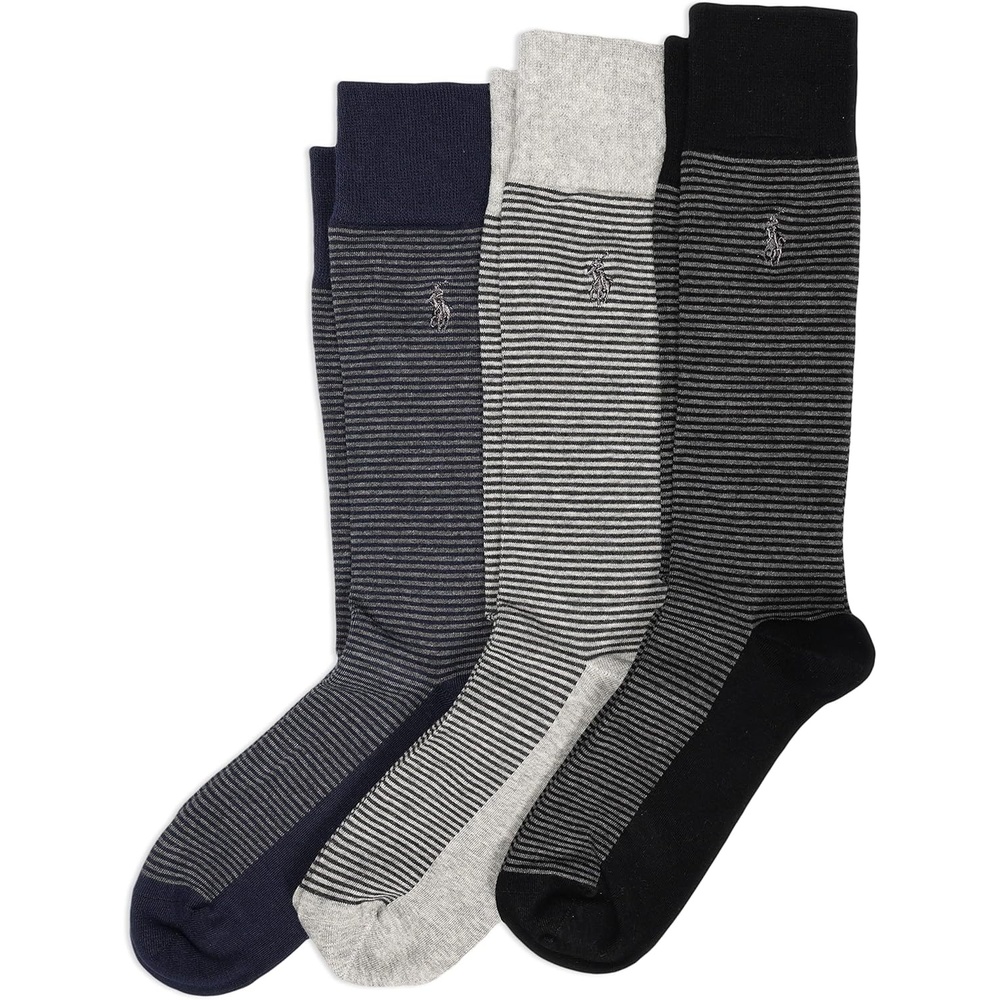 image:imagePOLO RALPH LAUREN Feeder Stripe Casual Crew Socks 3 Pair Pack Lightweight Cotton ComfortBlack