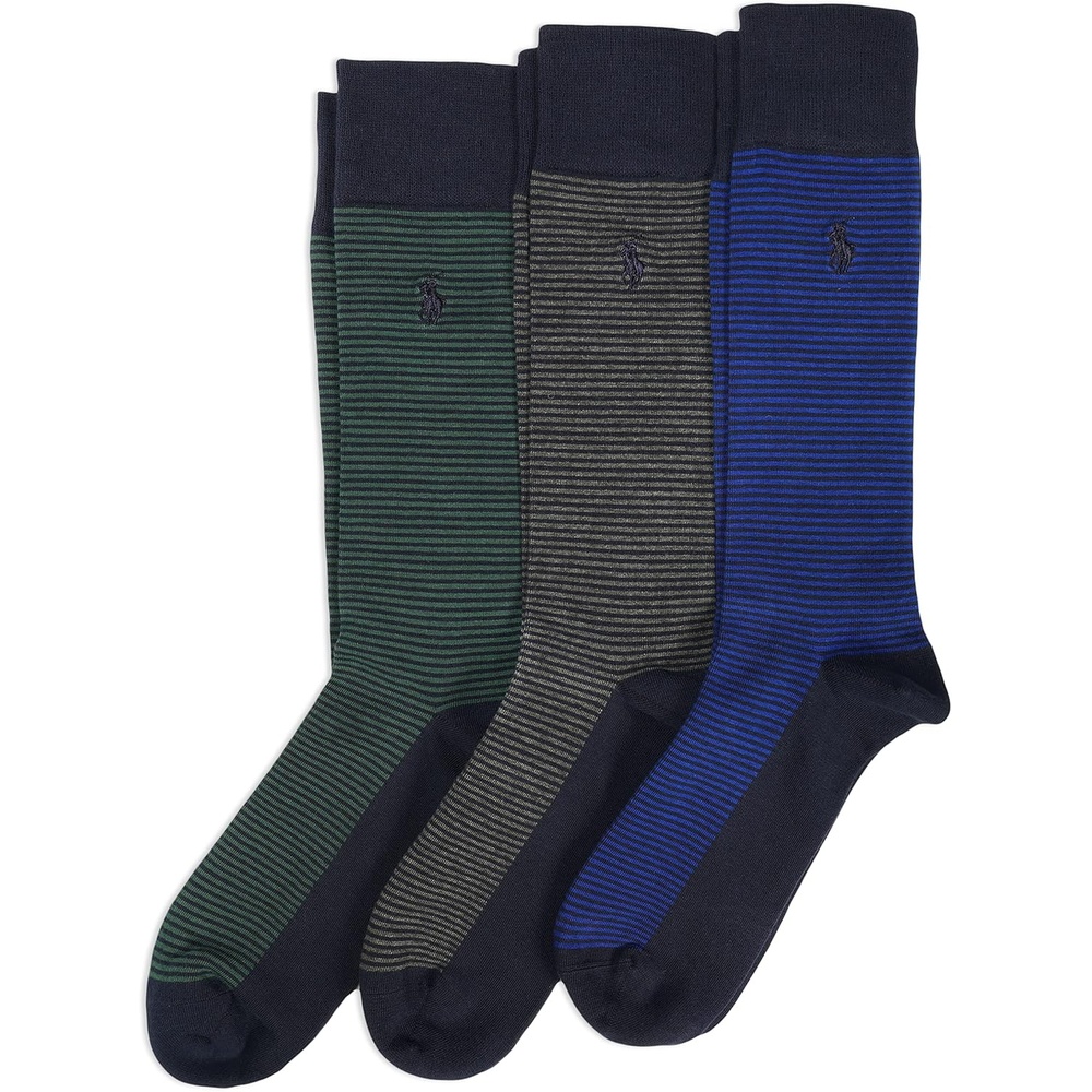 image:imagePOLO RALPH LAUREN Feeder Stripe Casual Crew Socks 3 Pair Pack Lightweight Cotton ComfortBlue