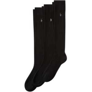 POLO RALPH LAUREN Men’s Mercerized Cotton Ribbed Dress Otc Socks – 3 Pair Pack – Reinforced Cotton Comfort(Black)