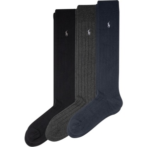 POLO RALPH LAUREN Men’s Mercerized Cotton Ribbed Dress Otc Socks – 3 Pair Pack – Reinforced Cotton Comfort(Navy Assorted)