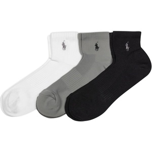 POLO RALPH LAUREN Men’s Tech Athletic Ankle Cushioned Arch Support Socks (3-Pack)(Black)