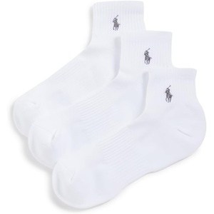 POLO RALPH LAUREN Men’s Tech Athletic Ankle Cushioned Arch Support Socks (3-Pack)(White)
