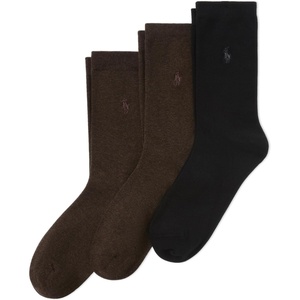POLO RALPH LAUREN Women’s Classic Flat Knit Socks 3 Pack(Brown Assorted)