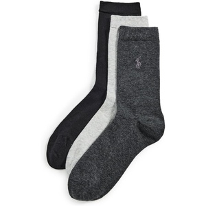 POLO RALPH LAUREN Women’s Classic Flat Knit Socks 3 Pack(Charcoal Heather Assorted)