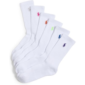 POLO RALPH LAUREN Women’s Crew Sport Socks 6 Pack(White Bright)