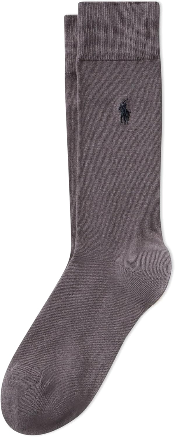 image:imagePOLO RALPH LAUREN Mens Egyptian Cotton Flat Knit Dress Slack Crew Socks 1 Pair Pack Embroidered PonyGray