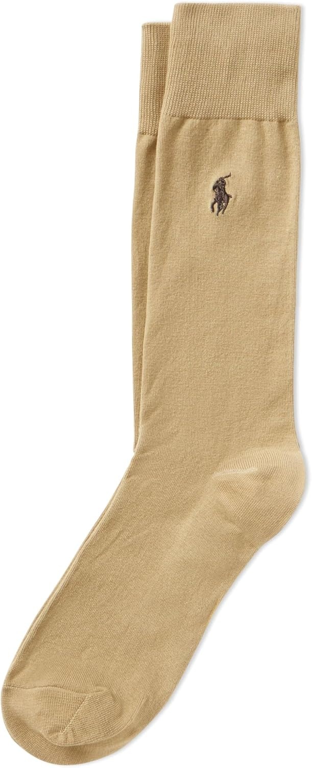 image:imagePOLO RALPH LAUREN Mens Egyptian Cotton Flat Knit Dress Slack Crew Socks 1 Pair Pack Embroidered PonyTan