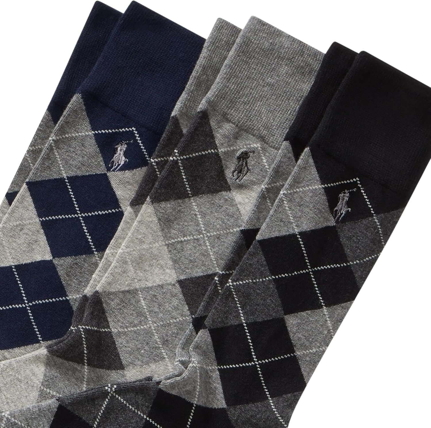 image:imagePolo Ralph Lauren Mens Argyle Pattern Dress Crew Socks 3 PairsBlack Gray