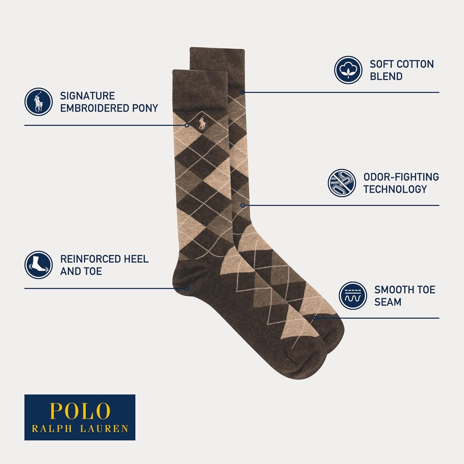 image:imagePolo Ralph Lauren Mens Argyle Pattern Dress Crew Socks 3 PairsKhaki