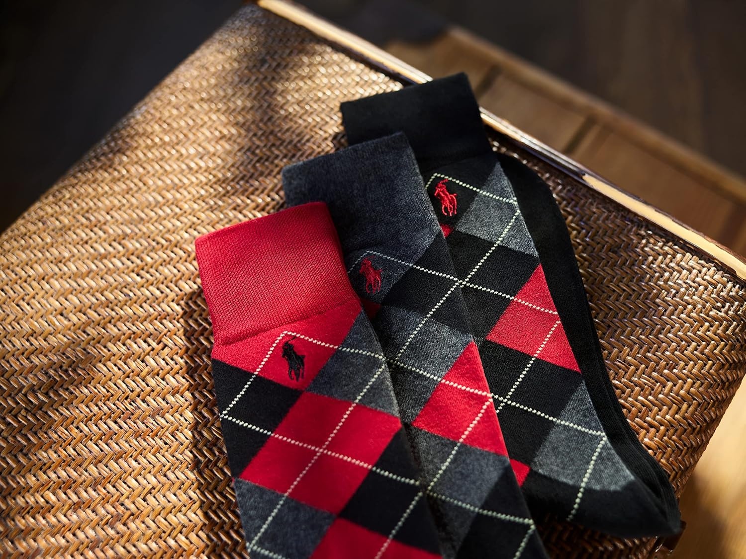 image:imagePolo Ralph Lauren Mens Argyle Pattern Dress Crew Socks 3 PairsRed