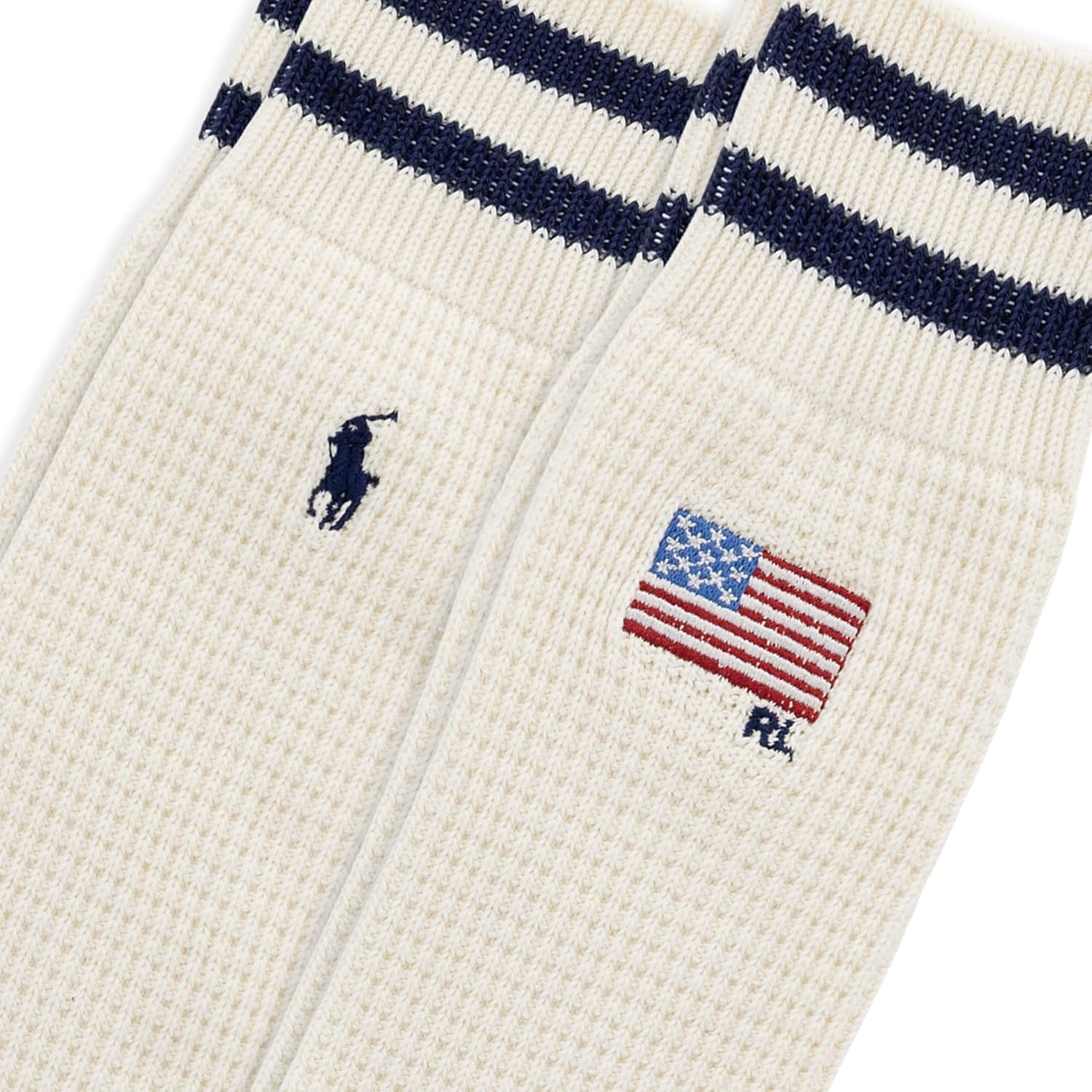 image:imagePolo Ralph Lauren Mens Embroidered Flag amp Stripes Crew SockWaffle Stitch Cream