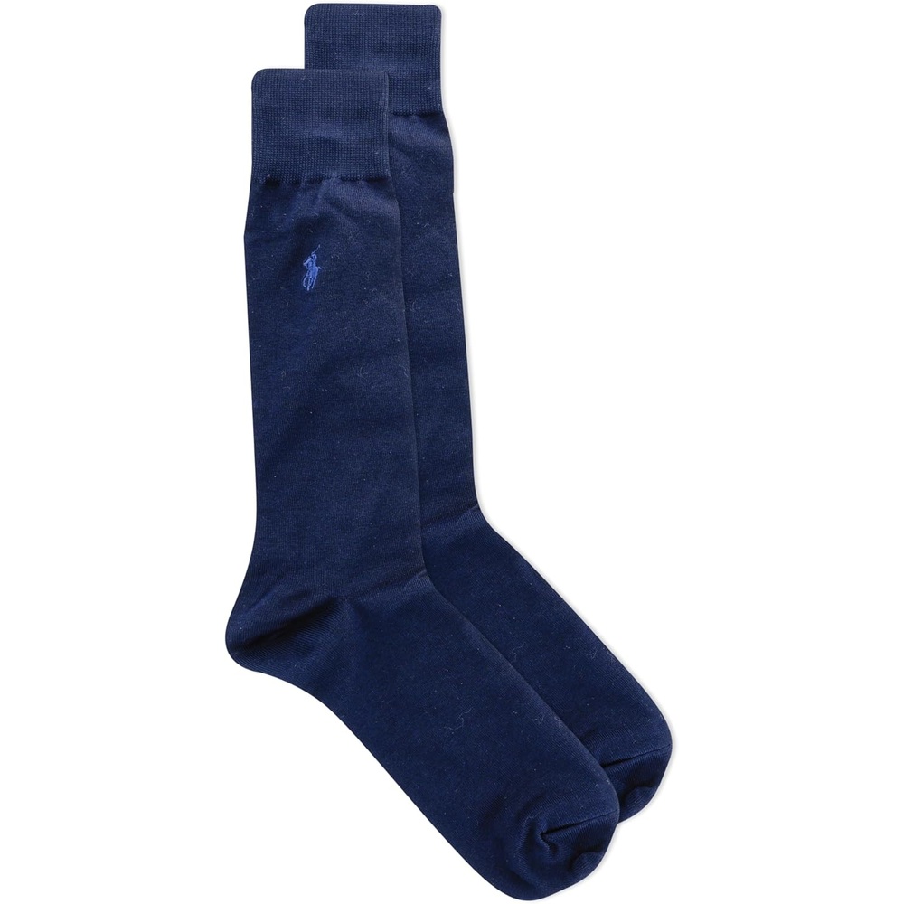 image:imagePOLO RALPH LAUREN Mens Egyptian Cotton Flat Knit Dress Slack Crew Socks 1 Pair Pack Embroidered PonyNavy