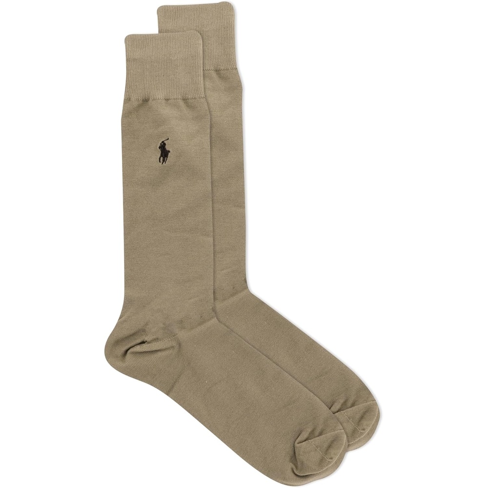 image:imagePOLO RALPH LAUREN Mens Egyptian Cotton Flat Knit Dress Slack Crew Socks 1 Pair Pack Embroidered PonyTan
