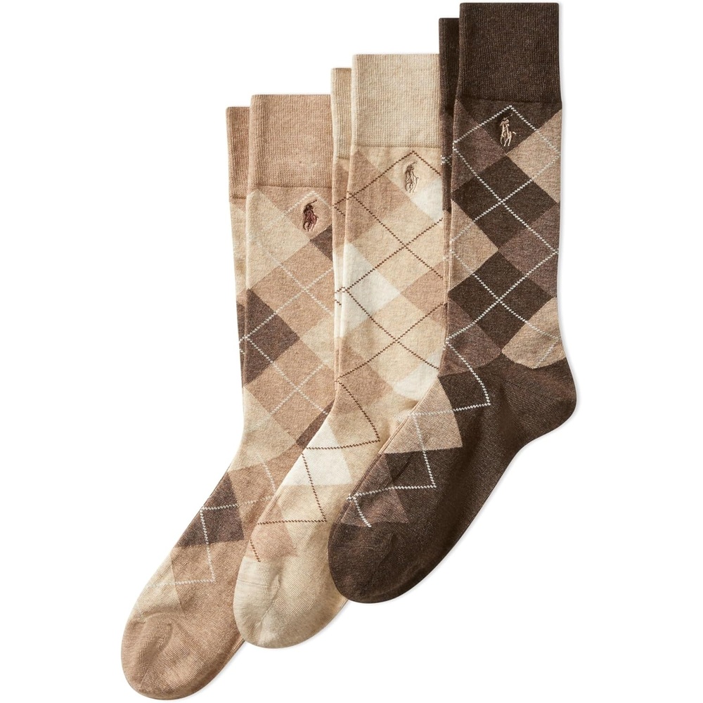 image:imagePolo Ralph Lauren Mens Argyle Pattern Dress Crew Socks 3 PairsKhaki