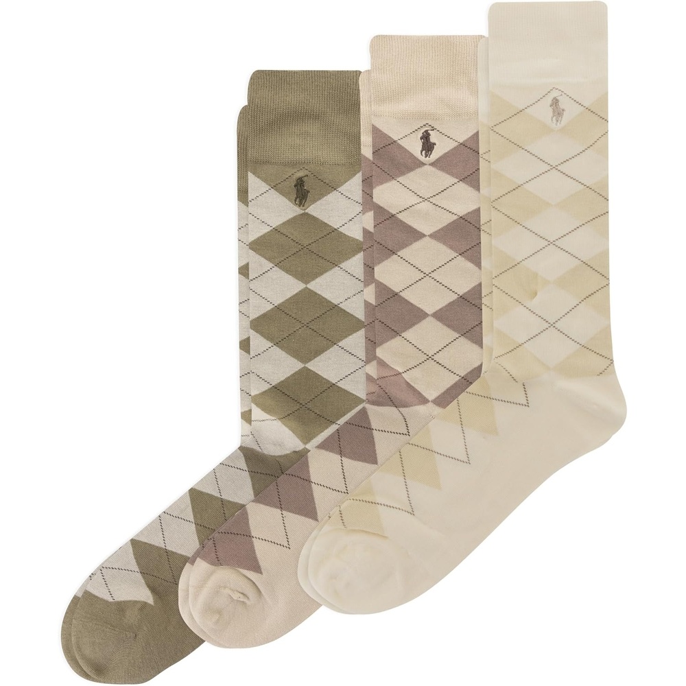 image:imagePolo Ralph Lauren Mens Argyle Pattern Dress Crew Socks 3 PairsLight Khaki