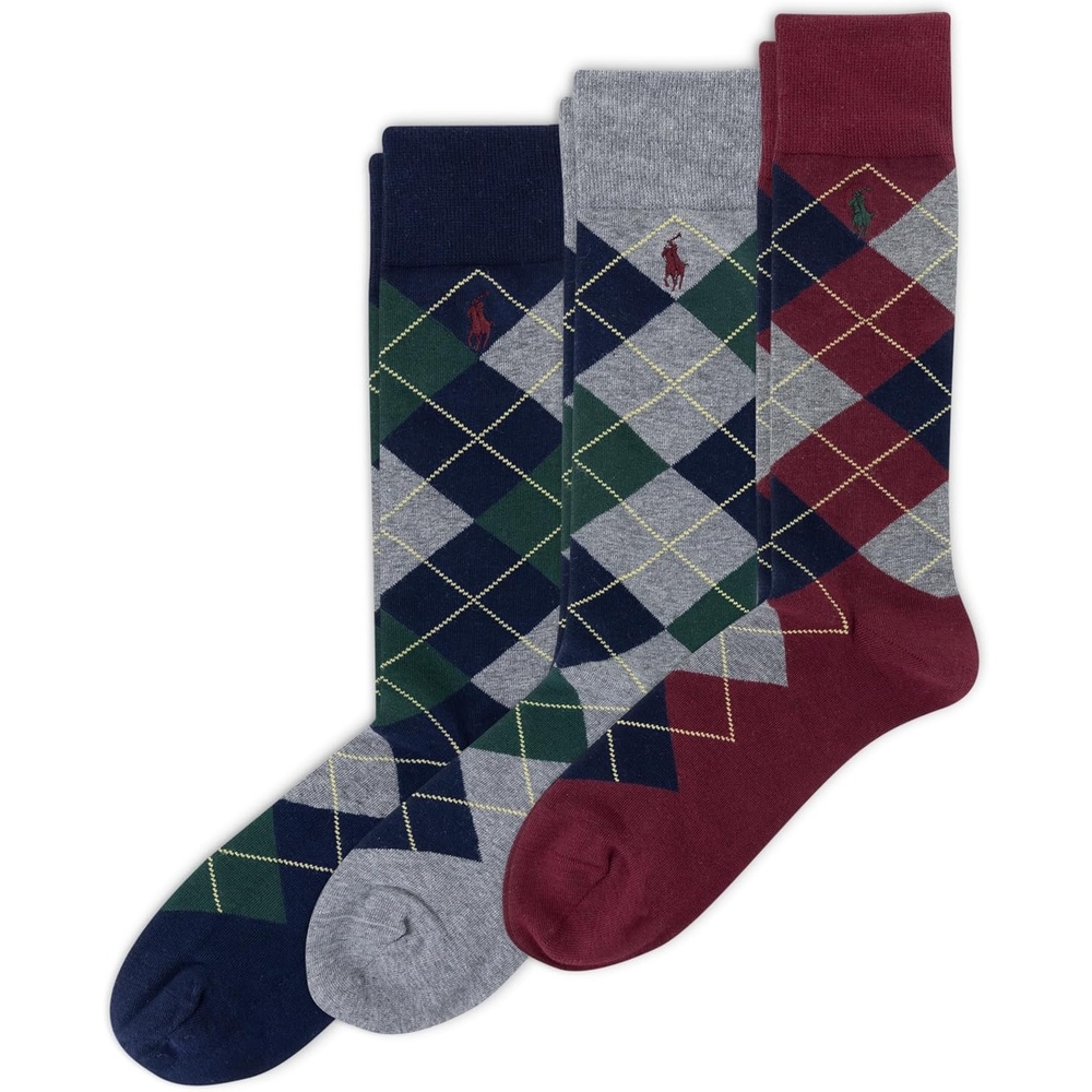 image:imagePolo Ralph Lauren Mens Argyle Pattern Dress Crew Socks 3 PairsNew Wine