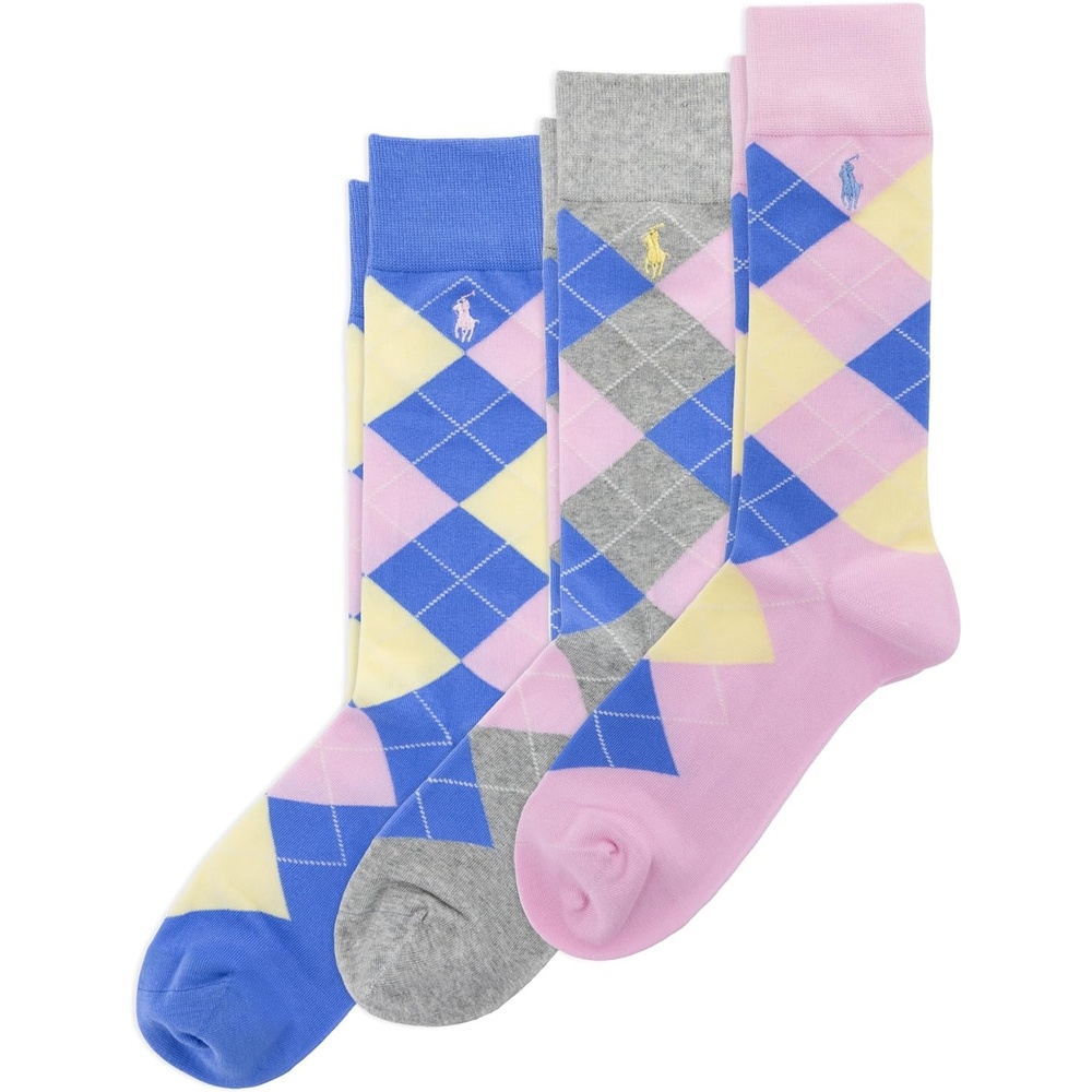image:imagePolo Ralph Lauren Mens Argyle Pattern Dress Crew Socks 3 PairsPowder Pink