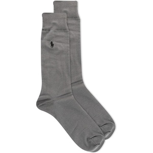 POLO RALPH LAUREN Men’s Egyptian Cotton Flat Knit Dress Slack Crew Socks – 1 Pair Pack – Embroidered Pony(Gray)