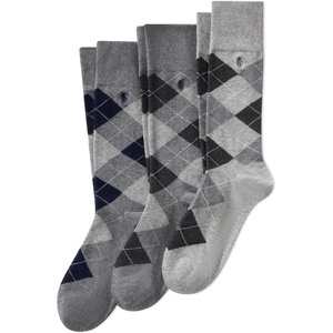 Polo Ralph Lauren Men’s Argyle Pattern Dress Crew Socks (3 Pairs)(Charcoal Assorted)