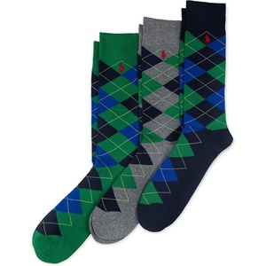 Polo Ralph Lauren Men’s Argyle Pattern Dress Crew Socks (3 Pairs)(Green Assorted)