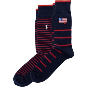 Polo Ralph Lauren Men’s Embroidered Flag & Stripes Crew Sock(Embroidered Flag Navy)