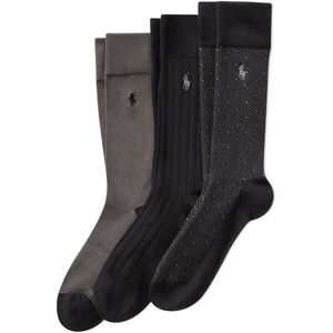 Polo Ralph Lauren Men’s Super Soft Diamond Dot Crew Socks, Black, 6-12.5, 3 Pack